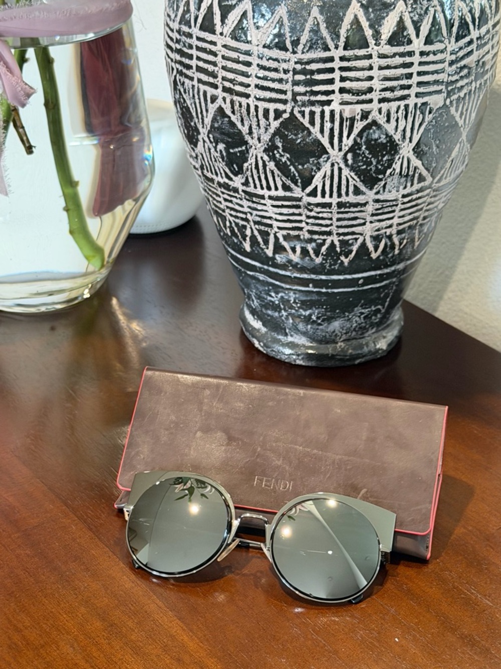 Fendi Silver Metal Round Sunglasses with Gray Lenses